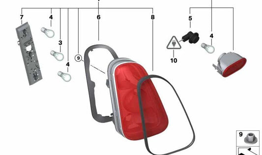 Portalámparas para luz trasera izquierda OEM 63217166007 para MINI R50, R52, R53. Original MINI.