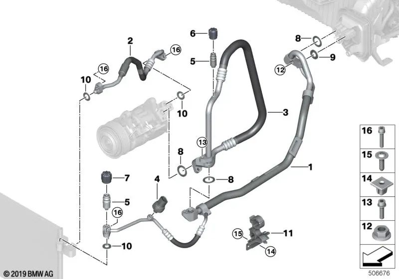 Tubo de arrefecimento de tubo duplo para BMW Série 3 G20, G21 e Série 4 G22, G23, G26 (OEM 64539395466). BMW originais.