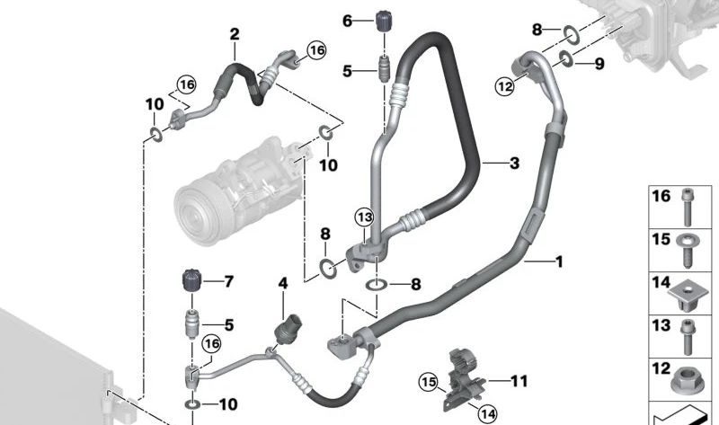 Alto tubo di controllo del compressore per BMW 3 G20, G21, 4 G22, G23, G26 (OEM 64535A10B18). BMW originale