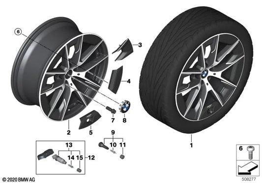 Jet black matt light alloy wheel for BMW 5 Series G30N, G31N (OEM 36115A06C37). Original BMW.