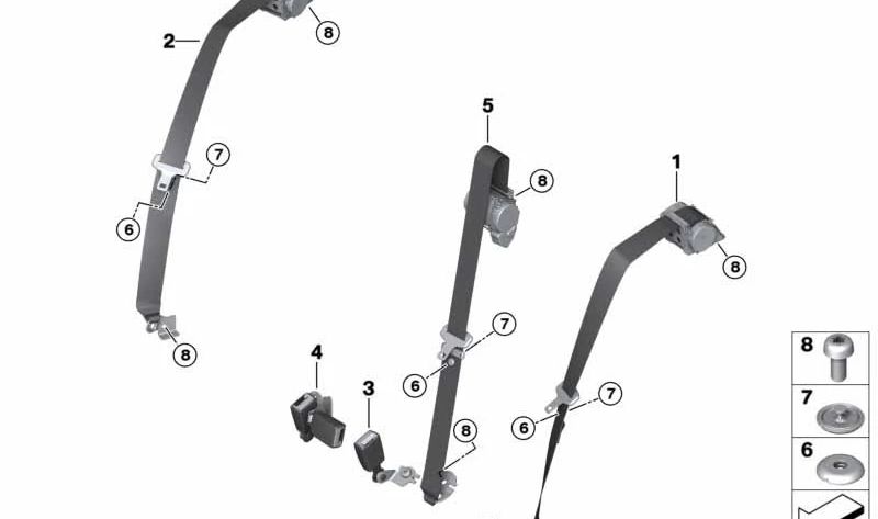 Cintura di sicurezza a destra OEM 72117318214 per mini F55, F55 LCI. Mini originale.