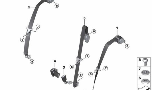 Cinturón de seguridad trasero derecho OEM 72117318214 para MINI F55, F55 LCI. Original MINI.