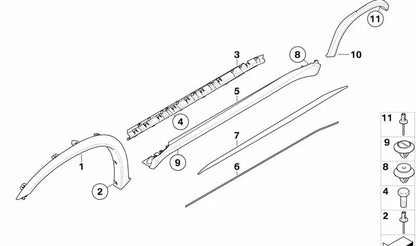 Embellecedor M para paso de rueda delantero izquierdo imprimado OEM 51777206655 para BMW X5 E70. Original BMW.