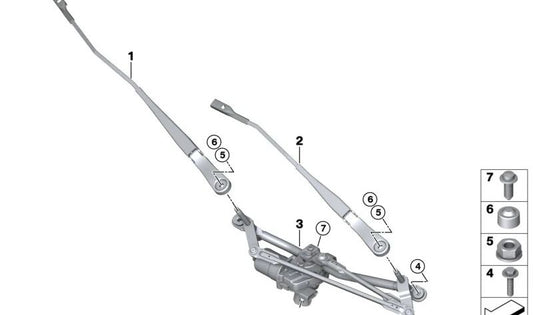 Brazo limpiaparabrisas lado pasajero OEM 61619478856 para BMW X1 U11, U12. Repuesto original BMW.