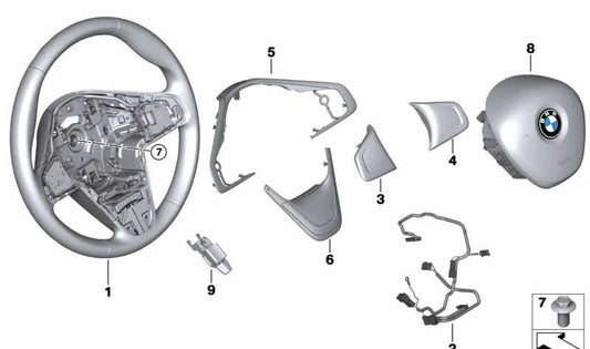 OEM leather sports steering wheel 32306860360 for BMW F45, F46, F48, F39. Original BMW.