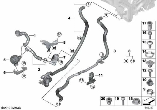 Mangueira de refrigerante de entrada para BMW G05, G06, G07 (OEM 64216992928). BMW original