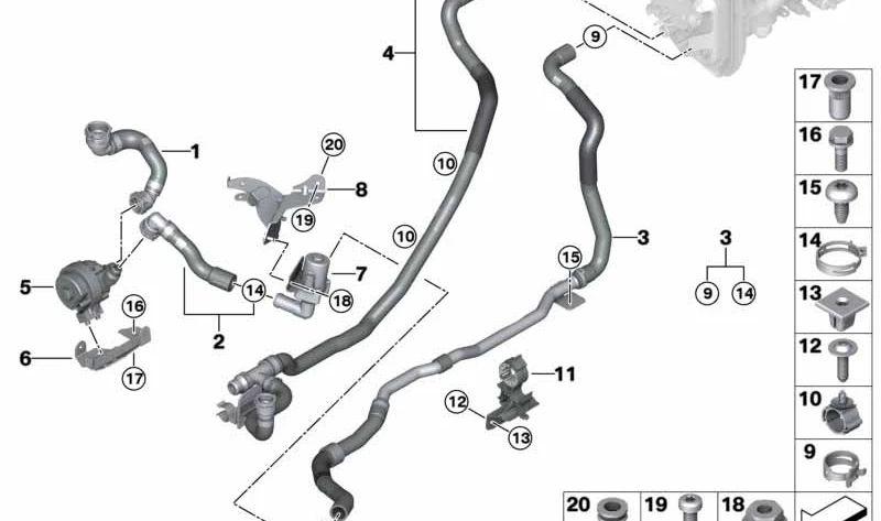Manguera de refrigerante OEM 64216992927 para BMW X5 (G05), X6 (G06) y X7 (G07). Original BMW.