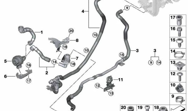Manguera de refrigerante OEM 64216992927 para BMW X5 (G05), X6 (G06) y X7 (G07). Original BMW.