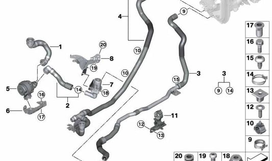 Soporte válvula de control de refrigerante OEM 11519488175 para BMW G05, G06, G07. Original BMW.