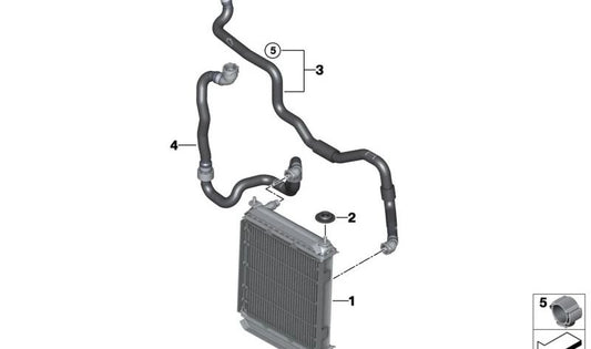 Manguera para radiador auxiliar OEM 17125A50487 para BMW X5 M (F95) y X6 M (F96) Competition. Compatible con modelos fabricados desde 2023. Repuesto original BMW.