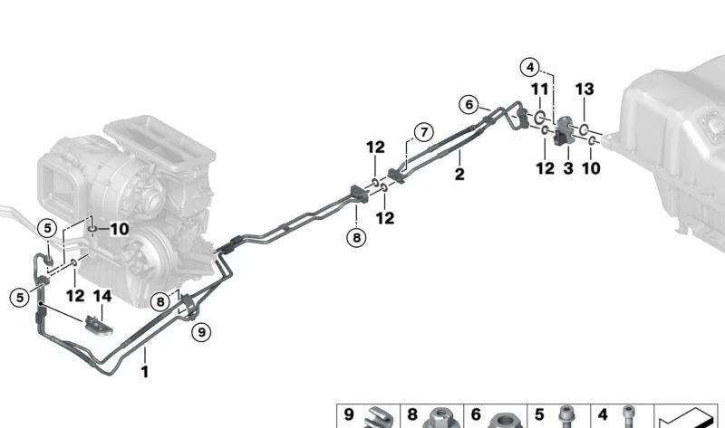 Tubo doble de aire acondicionado OEM 64509365382 para BMW F45, F48, F39 y MINI F60. Original BMW y MINI.