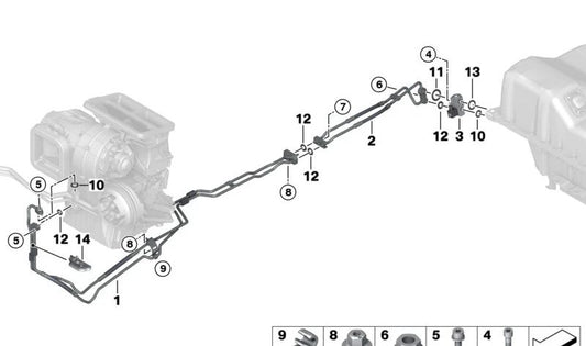 Tubo doble de aire acondicionado OEM 64509365382 para BMW F45, F48, F39 y MINI F60. Original BMW y MINI.