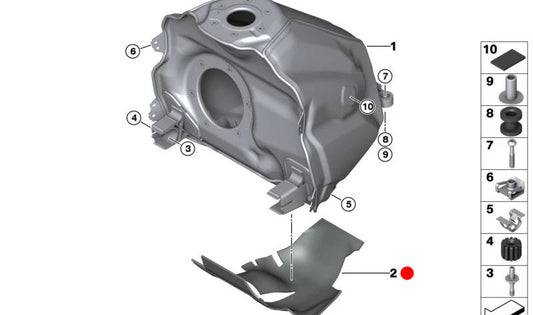 Protección calorífuga depósito combustible OEM 16117921850 para motos BMW R1300GS, R1300RT, R1300R, R1300RS. Original BMW Motorrad.