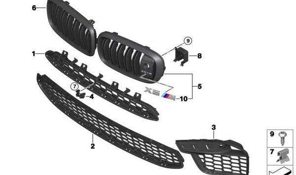 Rejilla embellecedora frontal izquierda OEM 51118056771 para BMW F86. Original BMW.