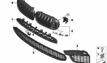 Rejilla embellecedora delantera derecha OEM 51118056324 para BMW F85, F86. Pieza original BMW.