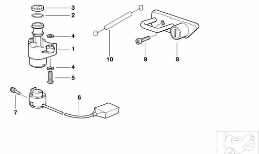 Cerradura casco de banco con cable Bowden OEM 51257653645 para motos BMW R1150GS, R1150R, R850R. Original BMW Motorrad.