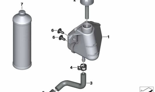 Depósito de expansión refrigerante OEM 17117679343 para BMW Motorrad F 700 GS, F 650 GS, F 800 GS y F 800 GS Adventure. Compatible con modelos FK70, FK72 y FK75. Original BMW Motorrad.