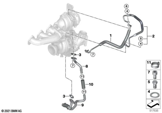 Tuyau d'huile à basse pression pour BMW F20N, F21N, F22, F22N, F23, F23N, F30N, F31N, F34N, F32, F32N, F33, F33N, F36, F36N, G30, G31, G11, G12, G01, G02, F15 (G31, G11, G12, G01, G02, F15 ( OEM 11428513624). BMW d'origine.