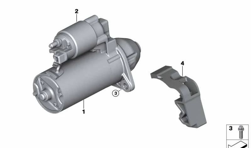 Motor de arranque OEM 12415A33FB7 para BMW F20 y F21 (114d, 116d) con motores B37, manual o automático. Modelos desde 2015 a 2019. Repuesto original BMW.