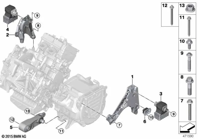 Left engine mount for BMW i I01, I01N (OEM 22116887267). Original BMW