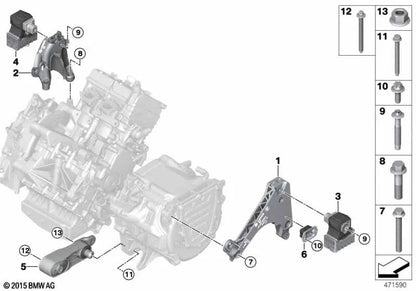 Left engine mount for BMW i I01, I01N (OEM 22116887267). Original BMW