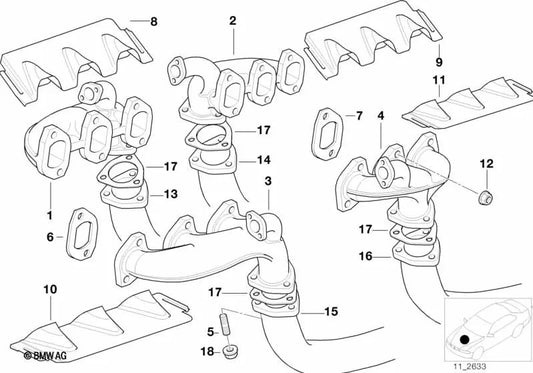 Exhaust Manifold for BMW 7 Series E38, 8 Series E31 (OEM 11621704536). Genuine BMW.