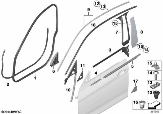 Front Right Door Slot Outer Cover for BMW 3 Series F34, F34N (OEM 51337289932). Original BMW.