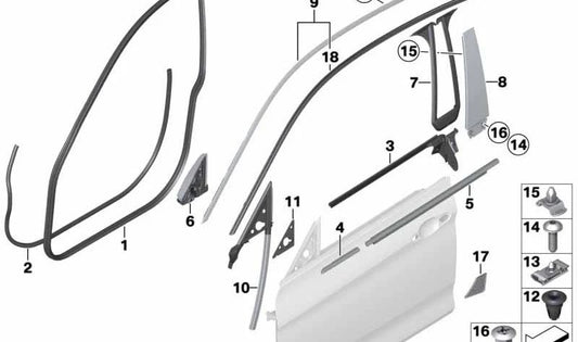 Tapa embellecedora corta exterior izquierda OEM 51337305579 para BMW F34. Pieza original BMW.