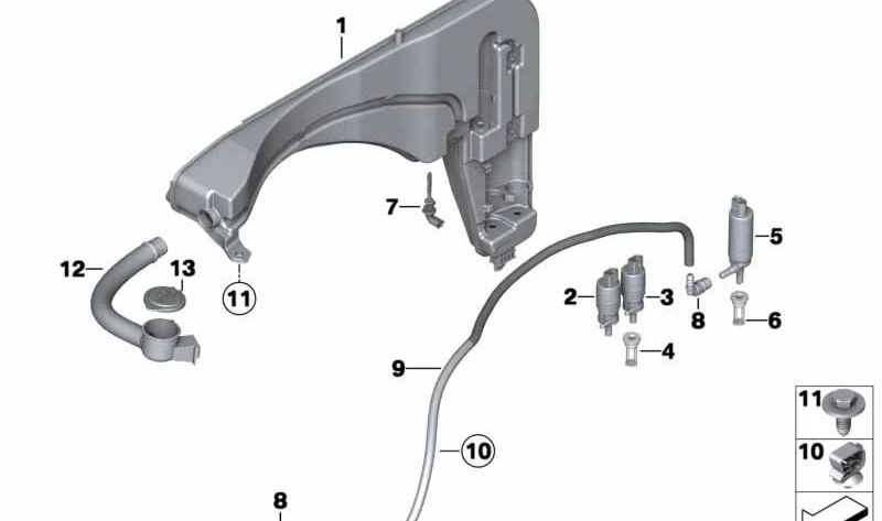 Windshield Washer Fluid Reservoir OEM 61667345154 for BMW F26 (X4). Original BMW