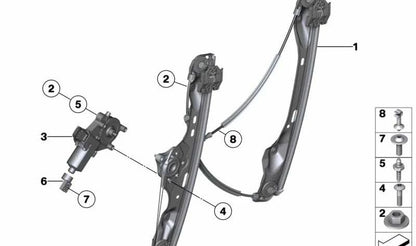 Accionamiento alzacristales delantero derecho OEM 67626927028 para BMW E87, E90, E91, X1 E84... y más. Original BMW.