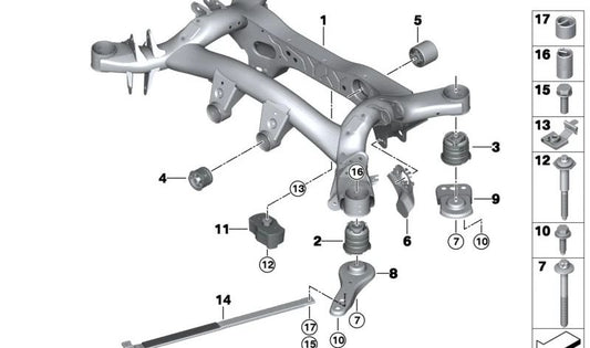 Barra de torsión trasera OEM 33306883286 para BMW G21, G22, G20, G23, G26, G28, G80, G81. Repuesto original BMW.