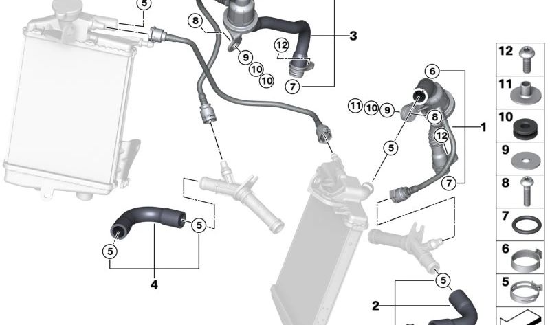 Hose clamp for BMW E90, E92, E93, F07, F10, F11, F18, F06, F12, F13, F01, F02, E83, E72 (OEM 17127594645). Original BMW