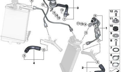 Hose clamp for BMW E90, E92, E93, F07, F10, F11, F18, F06, F12, F13, F01, F02, E83, E72 (OEM 17127594645). Original BMW