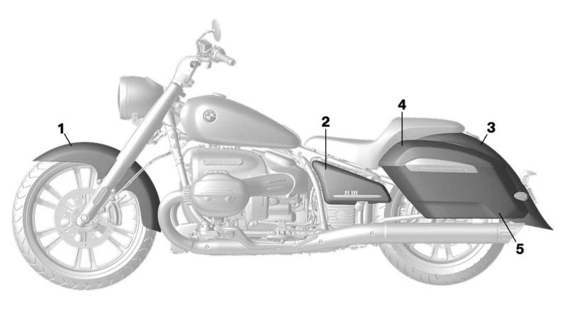 Tapa lateral derecha de maleta OEM 46547924602 para BMW Motorrad R 18 Roctane, R 18 B y R 18 Transcontinental. Original BMW Motorrad.