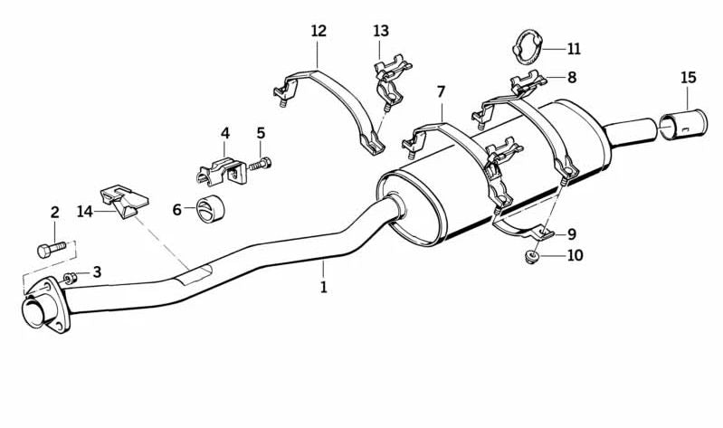 Rear Silence OEM 18111719202 for BMW E30 318i (M40 Motor, Manual and Automatic Motor). Compatible with AF51 versions, AF61, AG71, AG81, AJ51, AJ61, BA51, BA61. Original BMW.