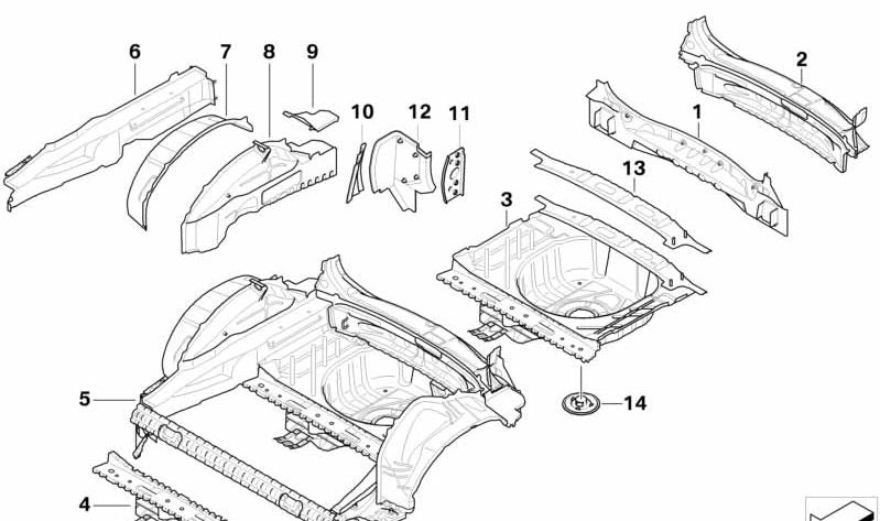 Montante C interior inferior derecho OEM 41212758142 para MINI Clubman R55, R55 LCI. Original MINI.