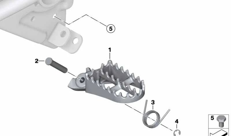 Pasador OEM 46717690237 para BMW Motorrad HP2 Enduro (RK25) y HP2 Megamoto (RK25). Compatible con estriberas delanteras. Original BMW Motorrad.