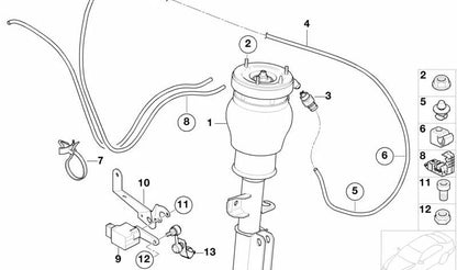 Amortiguador neumático delantero izquierdo OEM 37116757501 para BMW E53. Original BMW.