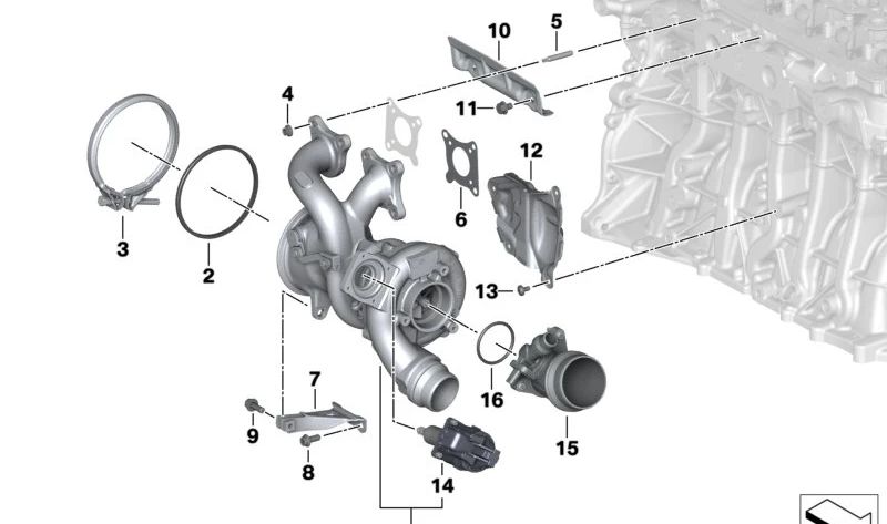 Turbocompresor OEM 11657934332 para BMW G42, G01 (X3), G02 (X4), G29 (Z4). Original BMW.