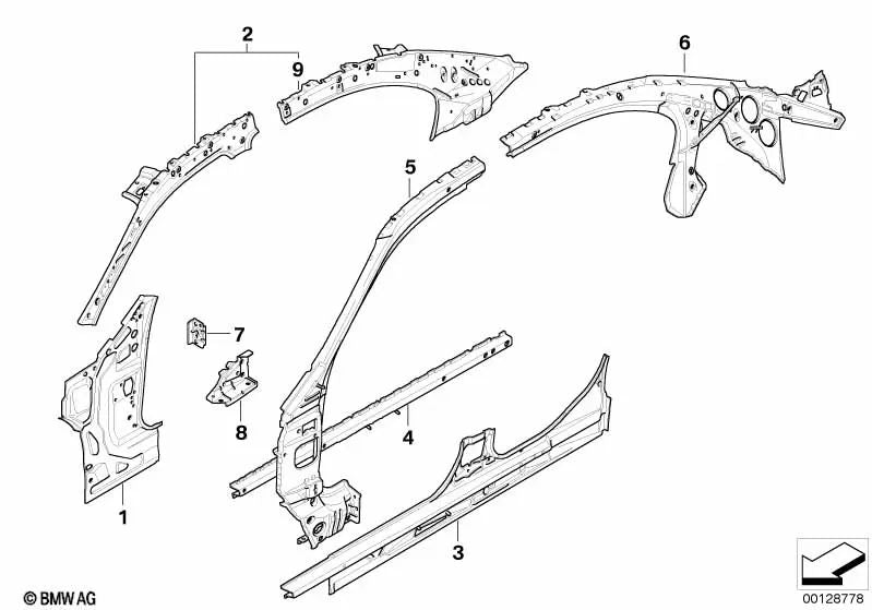 Suporte à direita do tubo por portê para BMW 5 E60 Series, E60N, E61, E61N (OEM 41137111814). BMW original