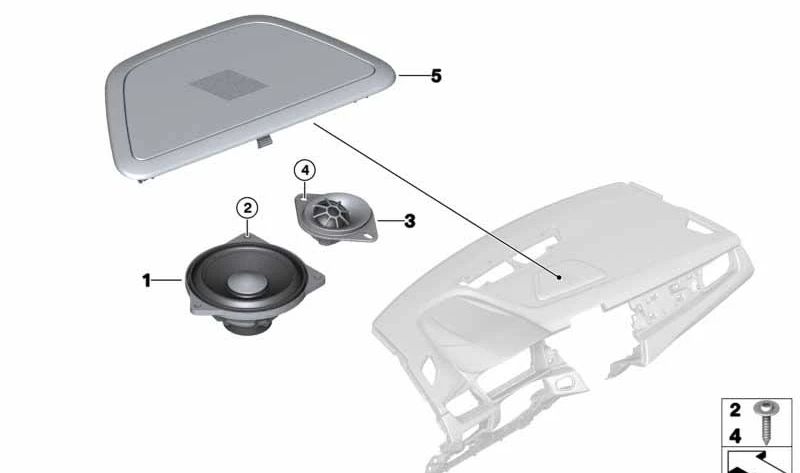 Altavoz medio estéreo OEM 65138715683 para BMW F52, F45, F46, F10, F11, F18, E84, F48, F49, F39. Original BMW.