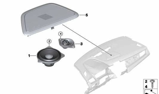 Haut-parleur de l'embellier noir OM 64229316649 pour BMW F45, F45N, F46, F46n. Pièce BMW originale.