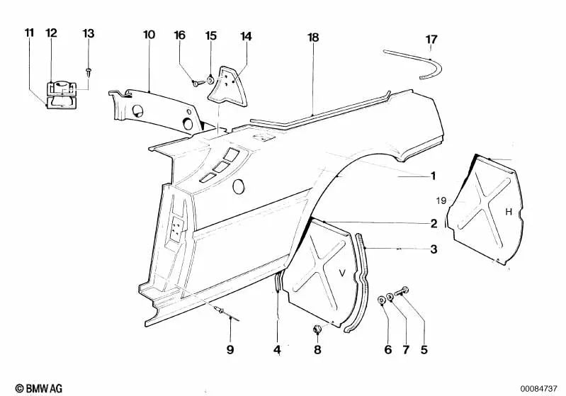Pared anterior izquierda OEM 41142165929 para BMW M1 E26 (06/1980 - 07/1981). Original BMW.
