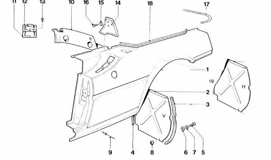 Right separating wall OEM 41142165106 for BMW E46. Original BMW.