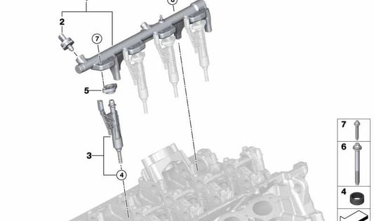 High pressure Rail OEM 13538694198 for BMW F20, F21, F22, F23, F45, F46, F30, F31, F34, F35, G20, F32, F33, F36, G22, G26, G30, G31, G38, G32, G11, G12, F48, F48, F49, F49, F G01, G08, G02, F55, F56, F57, F54, F60. BMW originale.