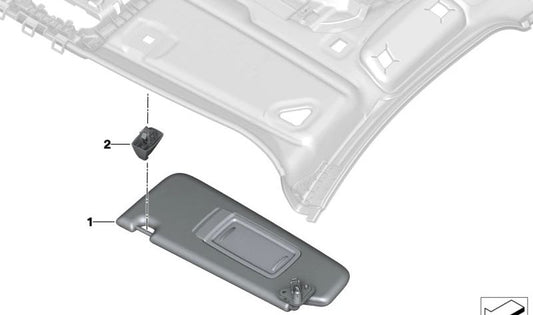 Soporte base para parasol interior OEM 51167418905 para BMW G11, G11N, G12, G12N, G70, G05, G05N, G18, G18N, G07, G07N. Color blanco marfil. Original BMW.