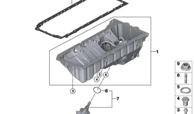OEM Oil Pan 11137854463 for BMW M2 (F87), M3 (F80), M4 (F82, F83). Genuine BMW.