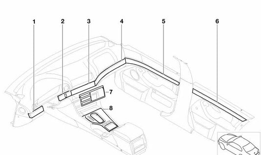 Embellecedor interior derecho Titan Line OEM 51452694096 para BMW E39 (520i M52 y M54) todos los modelos 1996-2003. Pieza original BMW.