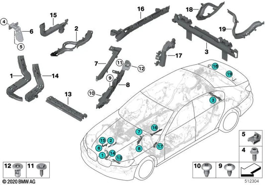 Central Console Cable Guide für BMW F90, G30, G31, G38, G32, G92, G93, G14, G15, G16 (OEM 61139356417). Original BMW.