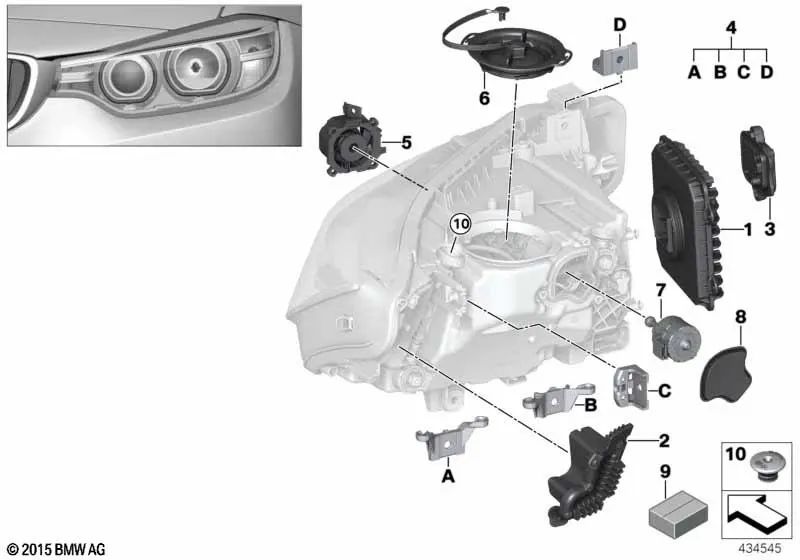 Right LED Indicator Module for BMW 3 Series F30N, F31N, F35N (OEM 63117419620). Original BMW.